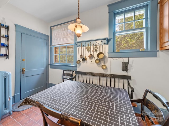 dining space with tile patterned floors, plenty of natural light, and baseboards