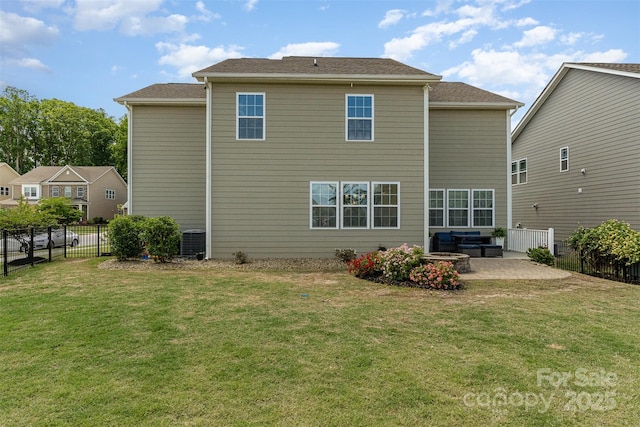 rear view of property with a patio and central air condition unit