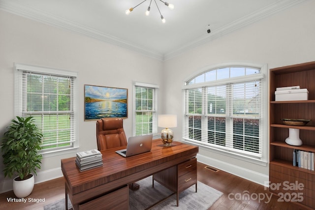 1012 Harper Lee Dr, Newton, NC 28658 - office with visible vents, plenty of natural light, a notable chandelier, and wood finished floors