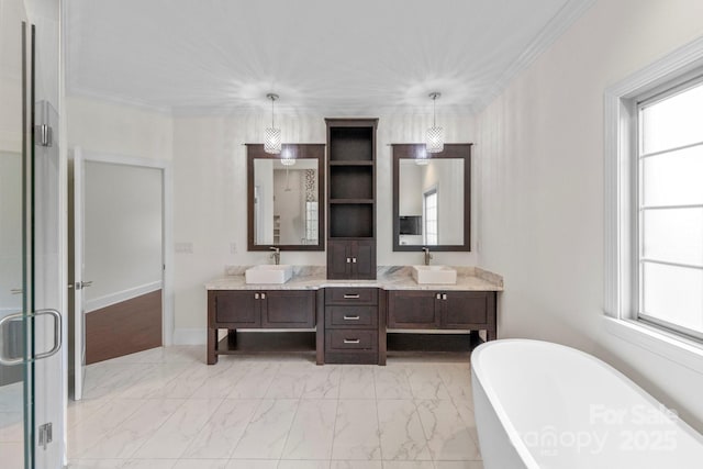 1012 Harper Lee Dr, Newton, NC 28658 - bathroom with marble finish floor, a sink, a healthy amount of sunlight, and double vanity