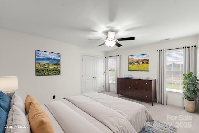 1012 Harper Lee Dr, Newton, NC 28658 - bedroom with a ceiling fan and light colored carpet