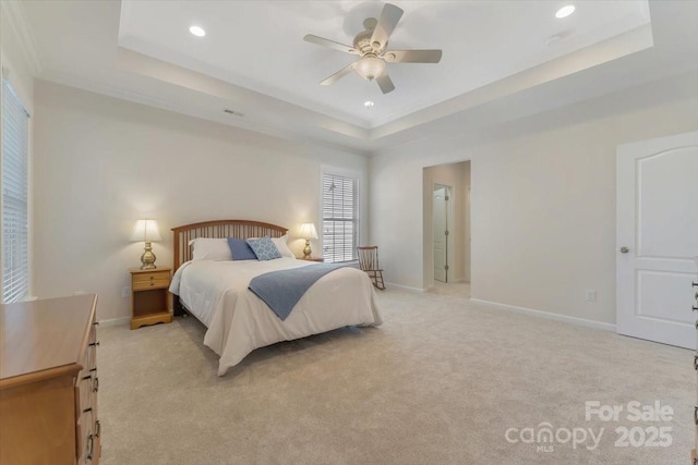 13311 Union Square Dr, Huntersville, NC 28078 - bedroom with a tray ceiling, baseboards, and recessed lighting