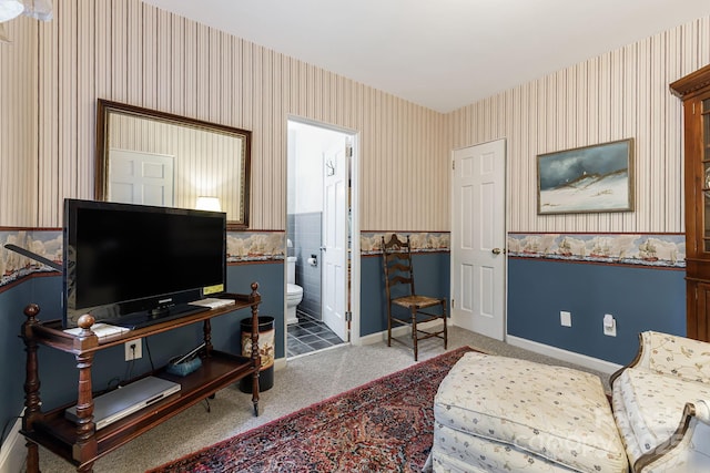 4 Dogwood Rd, Asheville, NC 28804 - sitting room with carpet floors, baseboards, wainscoting, and wallpapered walls