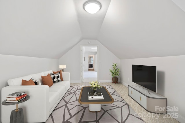 101 Skyview Dr, Asheville, NC 28804 - carpeted living area featuring lofted ceiling and baseboards