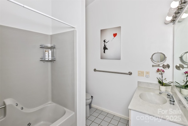 212 Chestnut Forest Rd, Fairview, NC 28730 - bathroom featuring tile patterned flooring, vanity, toilet, baseboards, and shower / bath combination