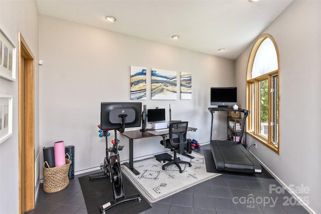 212 Chestnut Forest Rd, Fairview, NC 28730 - workout area with recessed lighting and dark tile patterned flooring