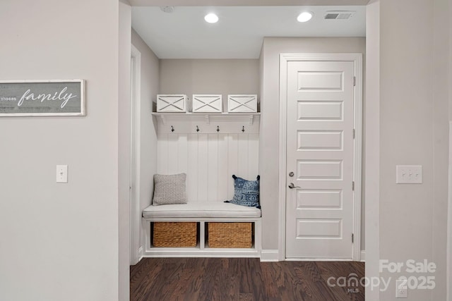4195 Island Fox Ln, Denver, NC 28037 - mudroom with visible vents, baseboards, dark wood-style floors, and recessed lighting