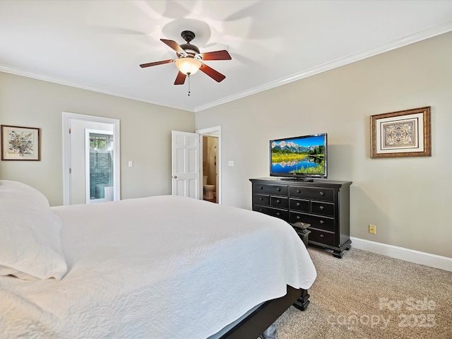 2313 Beechwood Dr, Waxhaw, NC 28173 - bedroom featuring ornamental molding, light colored carpet, ceiling fan, and baseboards