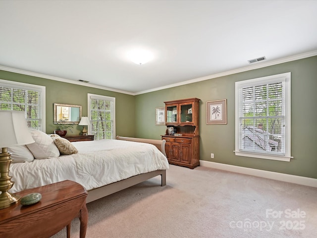 2313 Beechwood Dr, Waxhaw, NC 28173 - bedroom featuring crown molding, multiple windows, light colored carpet, and baseboards