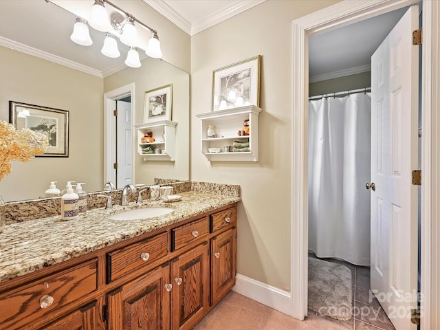 2313 Beechwood Dr, Waxhaw, NC 28173 - bathroom featuring vanity, crown molding, and baseboards