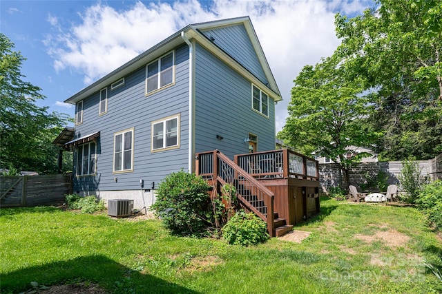 32 Burk St, Asheville, NC 28806 - rear view of house featuring a wooden deck, central AC unit, and stairs