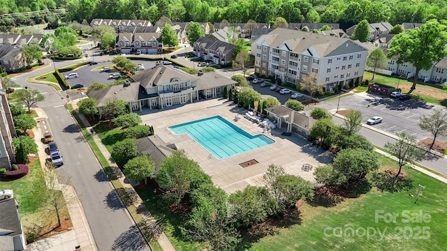 drone / aerial view with a residential view