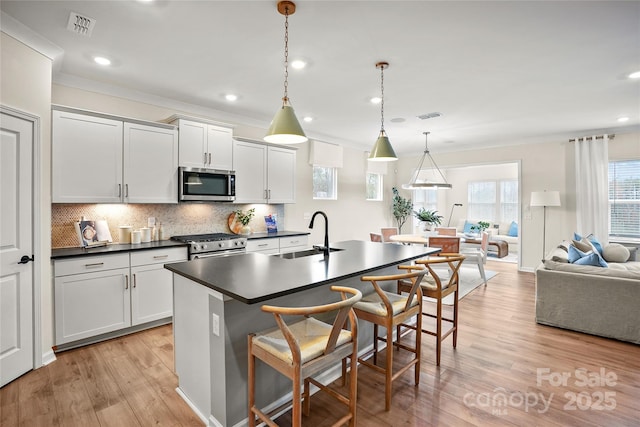 13709 Roderick Dr Unit 193, Huntersville, NC 28078 - kitchen featuring light wood-style floors, visible vents, a sink, stainless steel appliances, and open floor plan