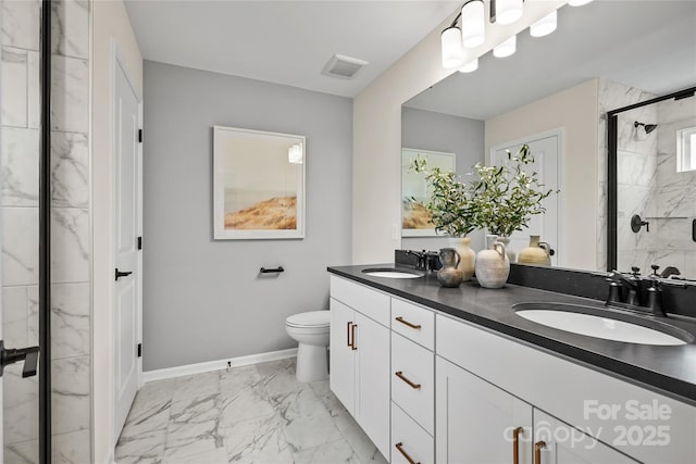 13709 Roderick Dr Unit 193, Huntersville, NC 28078 - bathroom featuring a sink, visible vents, marble finish floor, and a stall shower