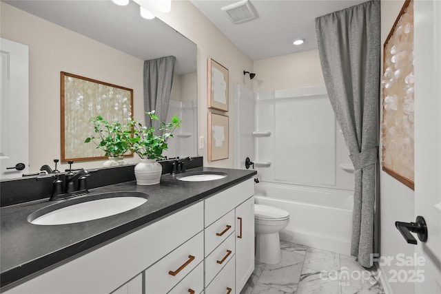 13709 Roderick Dr Unit 193, Huntersville, NC 28078 - full bathroom featuring a sink, visible vents, double vanity, and marble finish floor