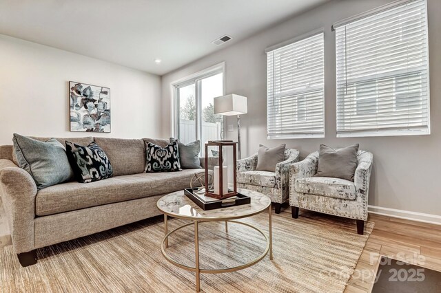 8038 Downy Oak Ln, Charlotte, NC 28269 - living area with baseboards, visible vents, and wood finished floors