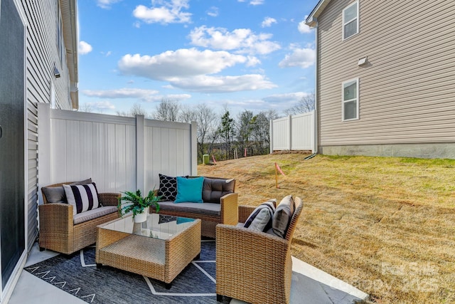 8038 Downy Oak Ln, Charlotte, NC 28269 - view of patio / terrace featuring outdoor lounge area and fence