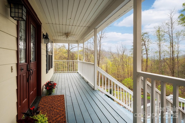 51 Sugar Hill Dr, Weaverville, NC 28787 - wooden terrace featuring a ceiling fan and a porch
