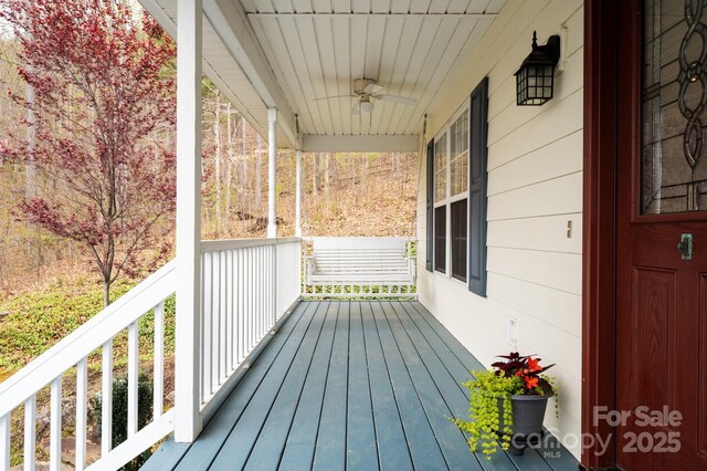 51 Sugar Hill Dr, Weaverville, NC 28787 - wooden terrace with a ceiling fan and a porch