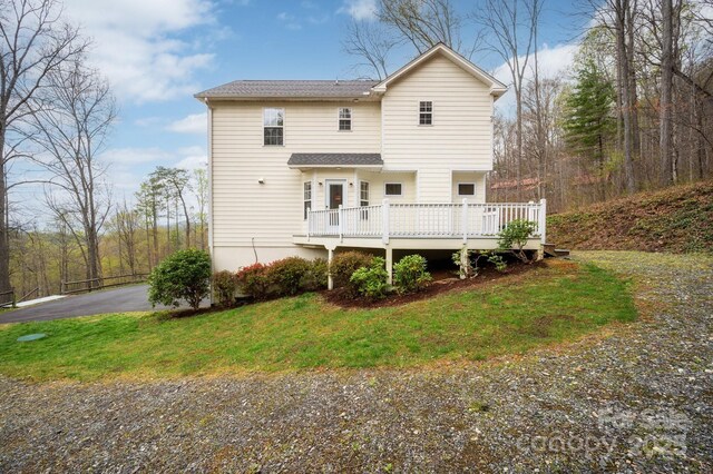 51 Sugar Hill Dr, Weaverville, NC 28787 - back of house with a lawn, a shingled roof, and a deck