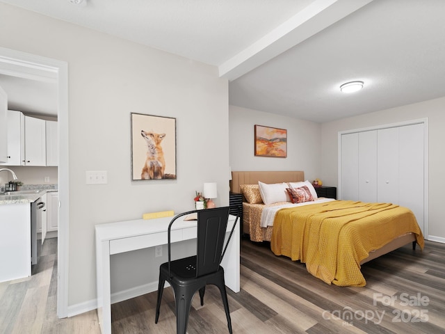 507 N Fork Rd, Black Mountain, NC 28711 - bedroom featuring light wood-type flooring, a sink, a closet, and baseboards