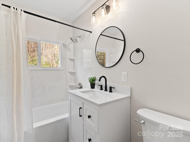 507 N Fork Rd, Black Mountain, NC 28711 - bathroom with shower / bath combo, vanity, and toilet