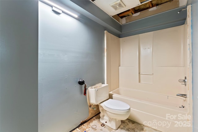 full bath featuring visible vents, bathtub / shower combination, and toilet