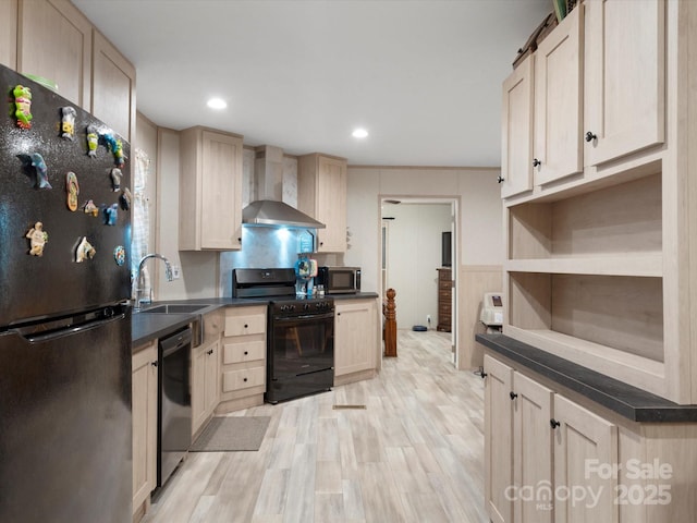 2234 Emerald Mine Rd, Shelby, NC 28152 - kitchen with light brown cabinets, wall chimney exhaust hood, stainless steel appliances, and a sink