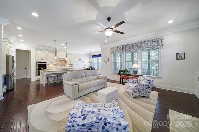 141 Forsythia Ln, Tega Cay, SC 29708 - living room with recessed lighting, dark wood-style floors, and a ceiling fan