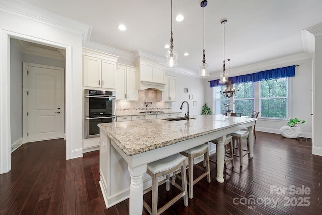 141 Forsythia Ln, Tega Cay, SC 29708 - kitchen with a sink, appliances with stainless steel finishes, dark wood-style floors, and light stone countertops
