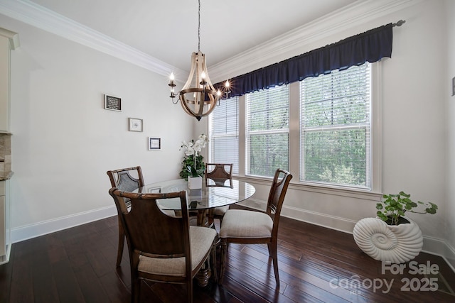 141 Forsythia Ln, Tega Cay, SC 29708 - dining space with crown molding, baseboards, a notable chandelier, and dark wood-style flooring