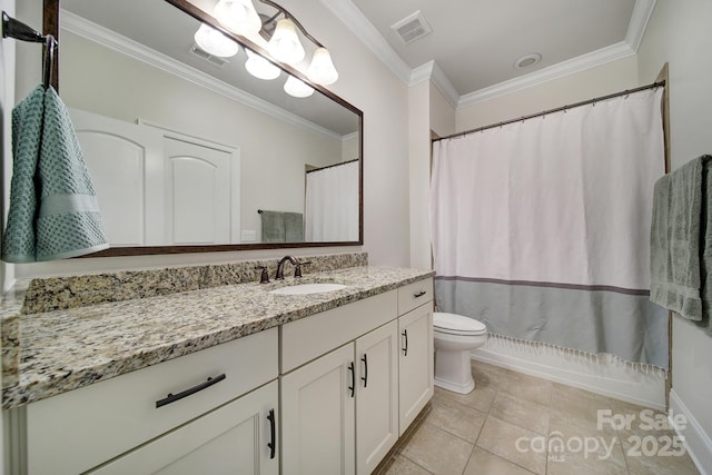 141 Forsythia Ln, Tega Cay, SC 29708 - bathroom featuring toilet, vanity, ornamental molding, and visible vents