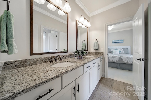 141 Forsythia Ln, Tega Cay, SC 29708 - full bath featuring double vanity, ensuite bathroom, a sink, and ornamental molding