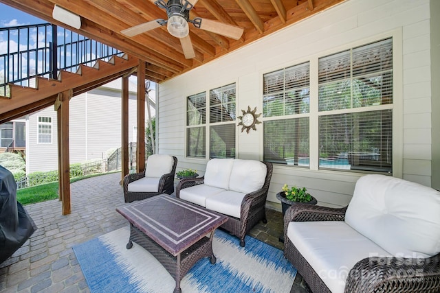 141 Forsythia Ln, Tega Cay, SC 29708 - view of patio / terrace featuring stairway, a ceiling fan, and an outdoor hangout area