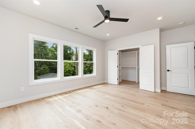 2512 Remington St, Charlotte, NC 28216 - unfurnished bedroom featuring light wood-style floors, baseboards, recessed lighting, and ceiling fan