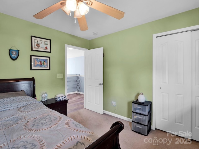 5102 Candleglow Ct, Indian Trail, NC 28079 - bedroom featuring baseboards, carpet, ceiling fan, and a closet