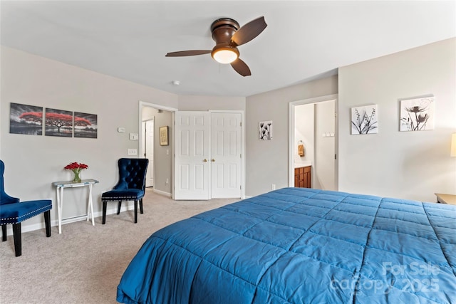 12905 Bullock Greenway Blvd, Charlotte, NC 28277 - bedroom with baseboards, a ceiling fan, carpet flooring, and connected bathroom