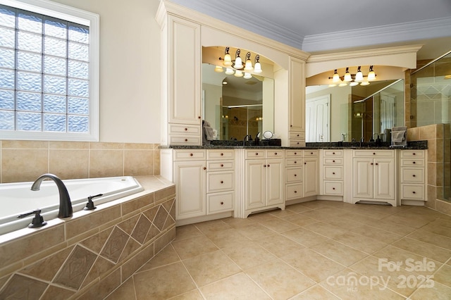 1404 Churchill Downs Dr, Waxhaw, NC 28173 - bathroom with tile patterned floors, a chandelier, and a shower stall
