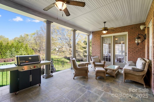 1404 Churchill Downs Dr, Waxhaw, NC 28173 - view of patio / terrace with a ceiling fan, an outdoor living space, and grilling area