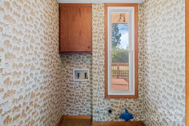 washroom featuring hookup for an electric dryer, hookup for a washing machine, and cabinet space