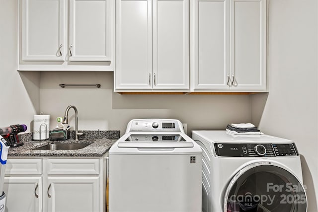 8718 Festival Way, Charlotte, NC 28215 - washroom featuring washer and dryer, a sink, and cabinet space