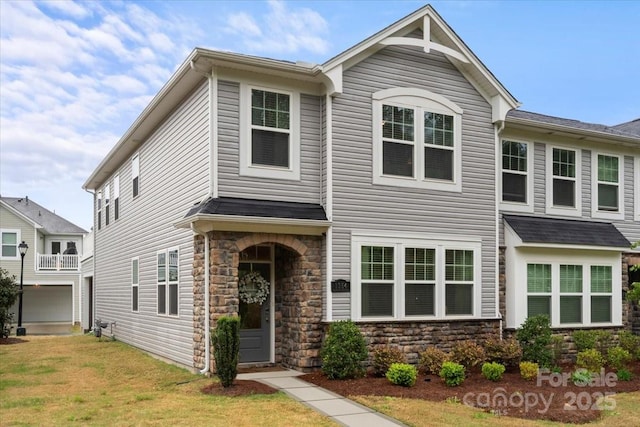 1354 Galloway Rd, Charlotte, NC 28262 - view of front facade with a front yard and stone siding