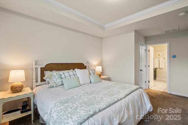 1354 Galloway Rd, Charlotte, NC 28262 - bedroom with baseboards, ornamental molding, visible vents, and carpet floors