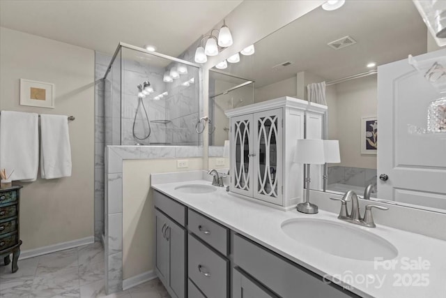 1354 Galloway Rd, Charlotte, NC 28262 - full bath with a shower stall, visible vents, marble finish floor, and a sink