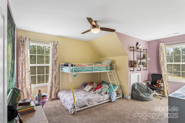 1294 Saylor Way, Nebo, NC 28761 - bedroom with lofted ceiling, multiple windows, visible vents, and carpet floors