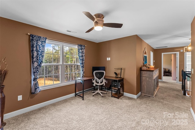 1294 Saylor Way, Nebo, NC 28761 - office with visible vents, baseboards, a ceiling fan, and light carpet