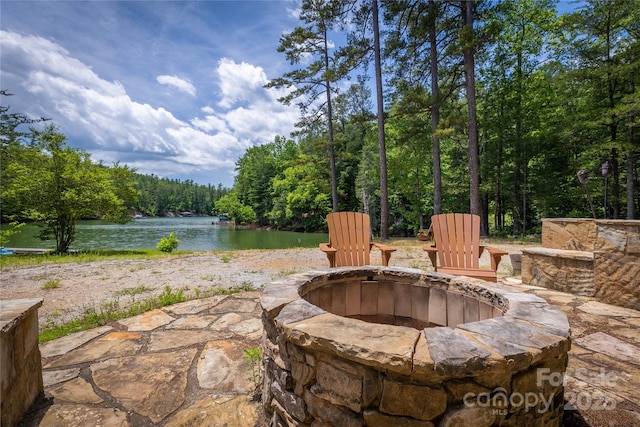 1294 Saylor Way, Nebo, NC 28761 - view of patio / terrace with a forest view, a fire pit, and a water view
