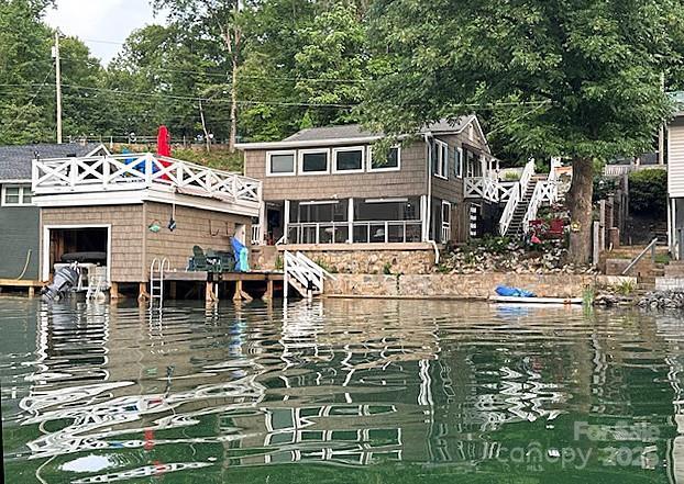 386 Charlotte Dr, Lake Lure, NC 28746 - dock area with stairs and a water view
