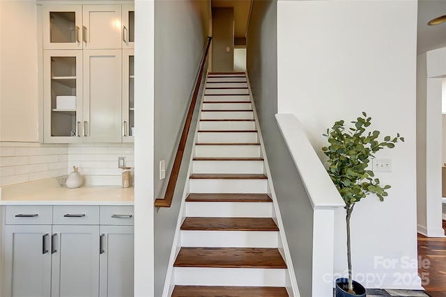 5713 Falkirk Ln, Matthews, NC 28104 - stairway featuring wood finished floors