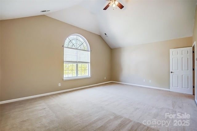 5713 Falkirk Ln, Matthews, NC 28104 - carpeted empty room with lofted ceiling and a ceiling fan